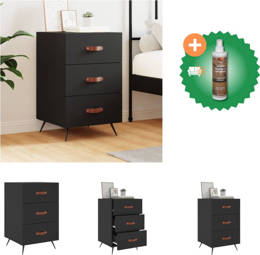 VidaXL Nachtkastje 40x40x66 cm bewerkt hout zwart Kast Inclusief Houtreiniger en verfrisser