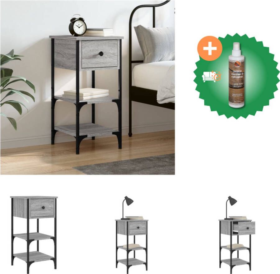 VidaXL Nachtkastje 34x36x70 cm bewerkt hout grijs sonoma eikenkleurig Kast Inclusief Houtreiniger en verfrisser