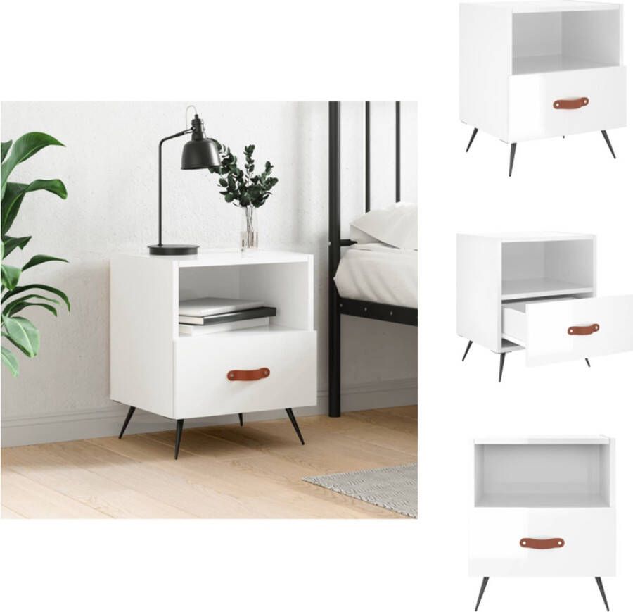 VidaXL Nachtkastje Nachtkastjes Bijzettafel Wandkastje Nachtkastje 40x35x47 5 cm bewerkt hout hoogglans wit - Foto 2