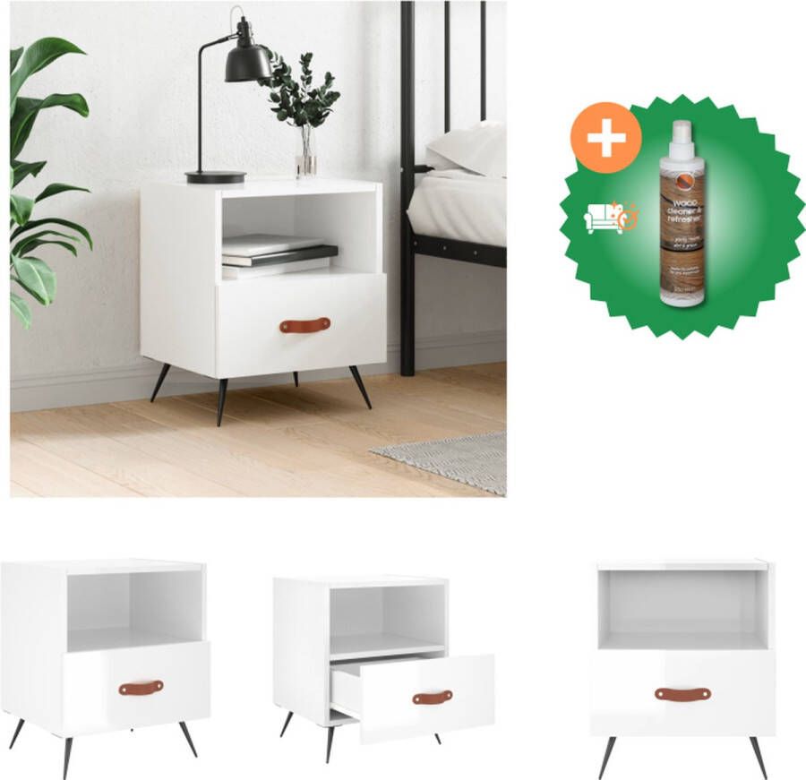 VidaXL Nachtkastje Hoogglans wit 40 x 35 x 47.5 cm Duurzaam bewerkt hout Veel opbergruimte Displayfunctie Metalen voeten Kast Inclusief Houtreiniger en verfrisser - Foto 2