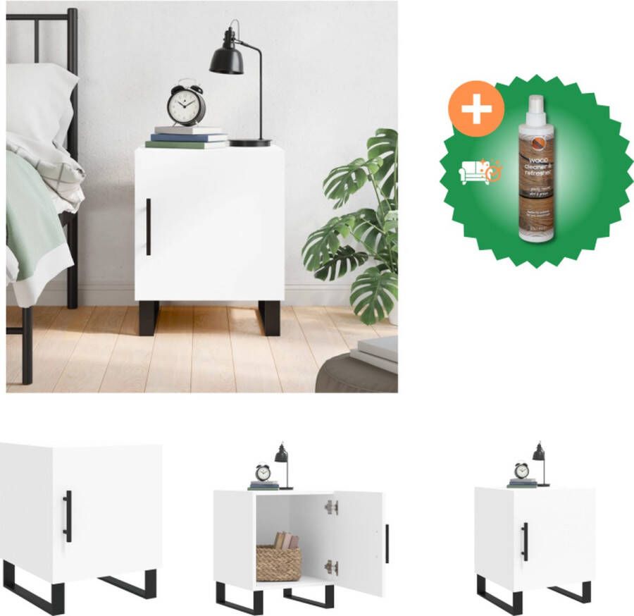 VidaXL Nachtkastje Modern Charme Bijzetkast 40x40x50 cm Kleur- Wit Praktische deur Metalen voeten Duurzaam materiaal Kast Inclusief Houtreiniger en verfrisser