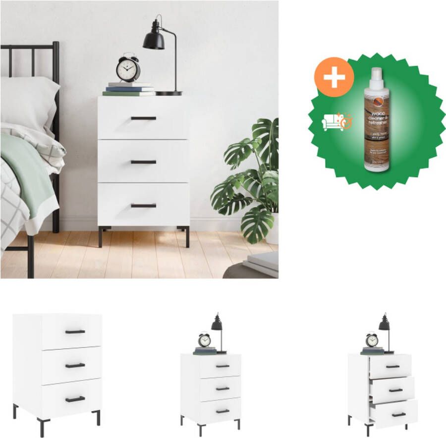 VidaXL Nachtkastje Modern Charme Bijzetkast Afmetingen- 40x40x66cm Kleur- Wit Materiaal- Bewerkt hout en ijzer Kast Inclusief Houtreiniger en verfrisser - Foto 2
