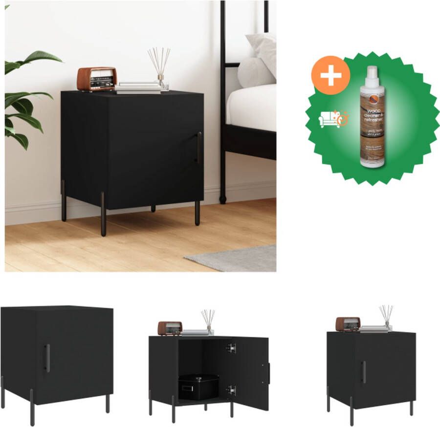 VidaXL Nachtkastje Modern Charme Nachtkastje 40 x 40 x 50 cm Zwart hout en ijzer Kast Inclusief Houtreiniger en verfrisser
