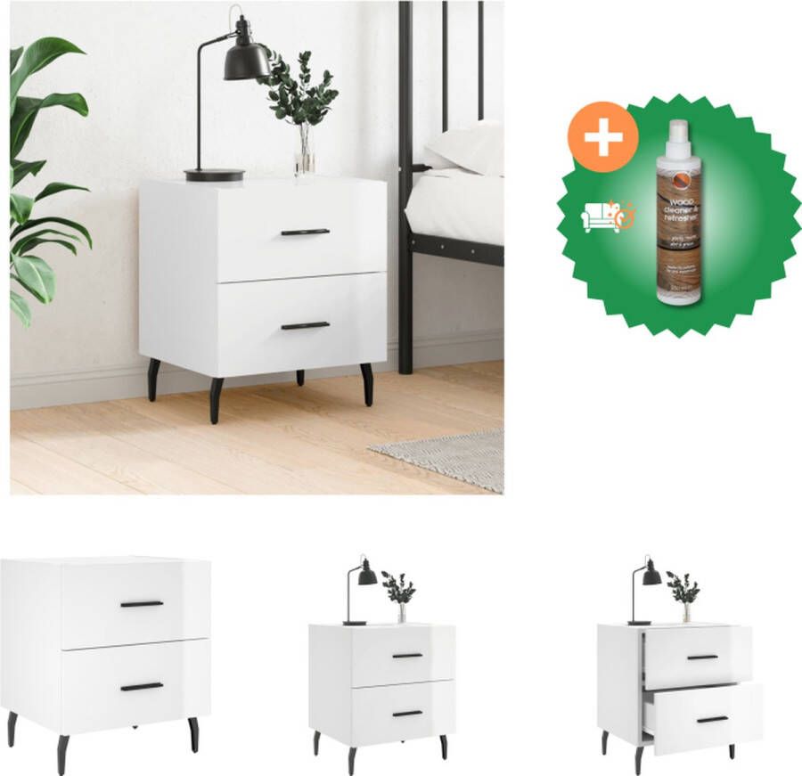 VidaXL Nachtkastje Modern Hoogglans Wit 40 x 35 x 47.5 cm Ruime opbergruimte Displayfunctie Duurzaam hout Metalen voeten Kast Inclusief Houtreiniger en verfrisser