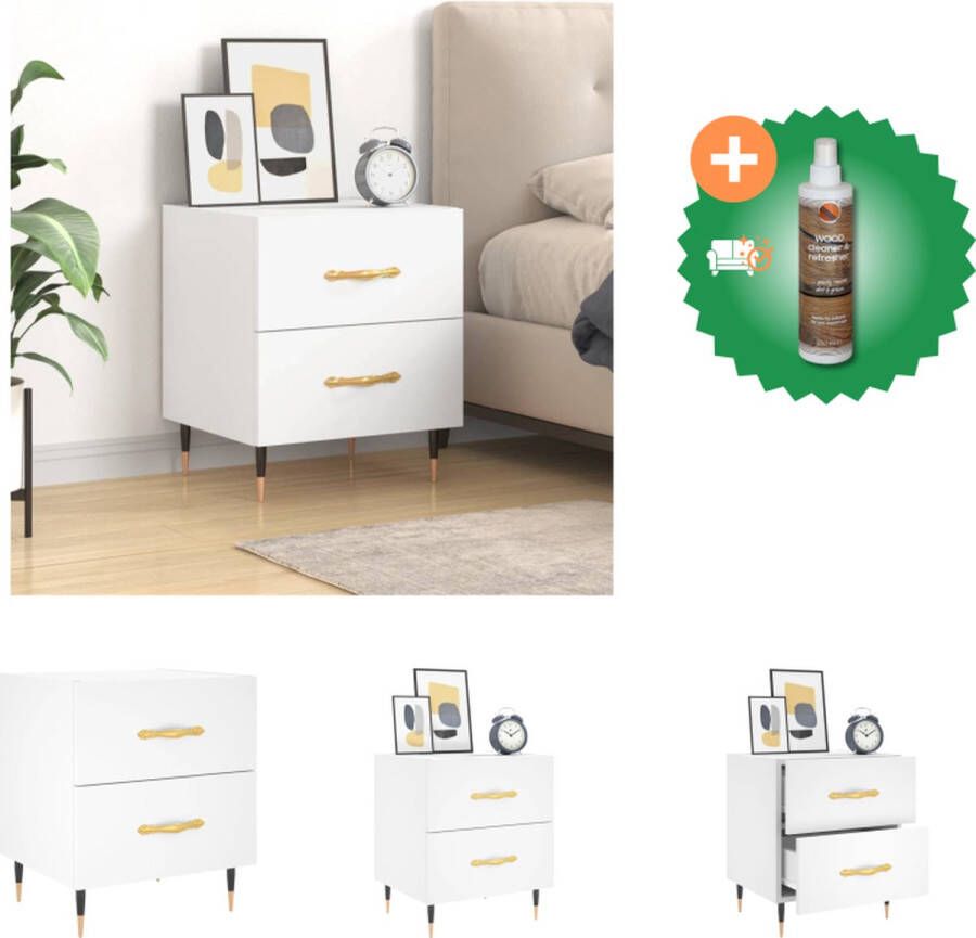 VidaXL Nachtkastje Modern Wit 40 x 35 x 47.5 cm Duurzaam hout Voldoende opbergruimte Metalen voeten Kast Inclusief Houtreiniger en verfrisser - Foto 2