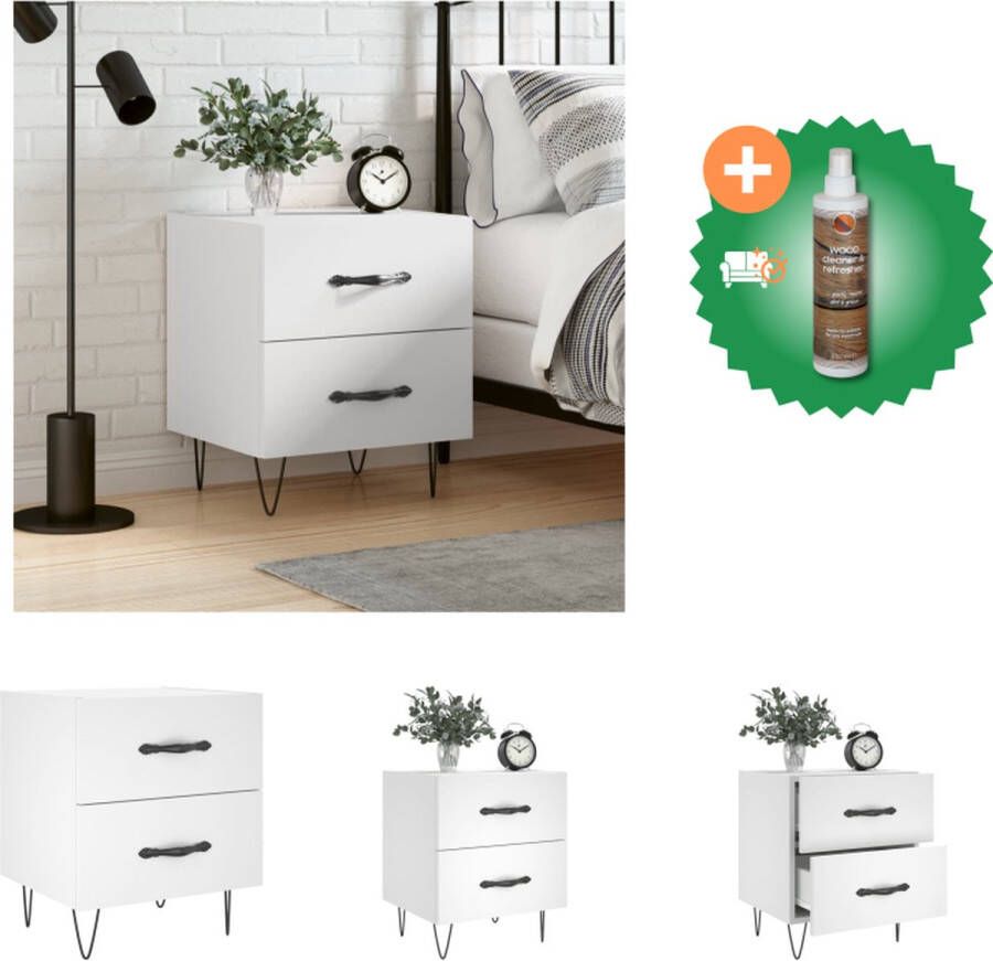 VidaXL Nachtkastje Modern Wit 40 x 35 x 47.5 cm Duurzaam Materiaal Veel Opbergruimte Displayfunctie Metalen Voeten Kast Inclusief Houtreiniger en verfrisser