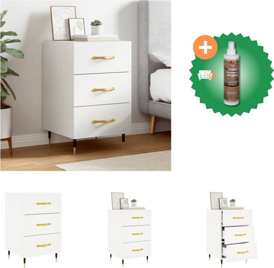 VidaXL Nachtkastje Modern Wit Hout en IJzer 40x40x66 cm Opbergruimte Displayfunctie Metalen Voeten Kast Inclusief Houtreiniger en verfrisser