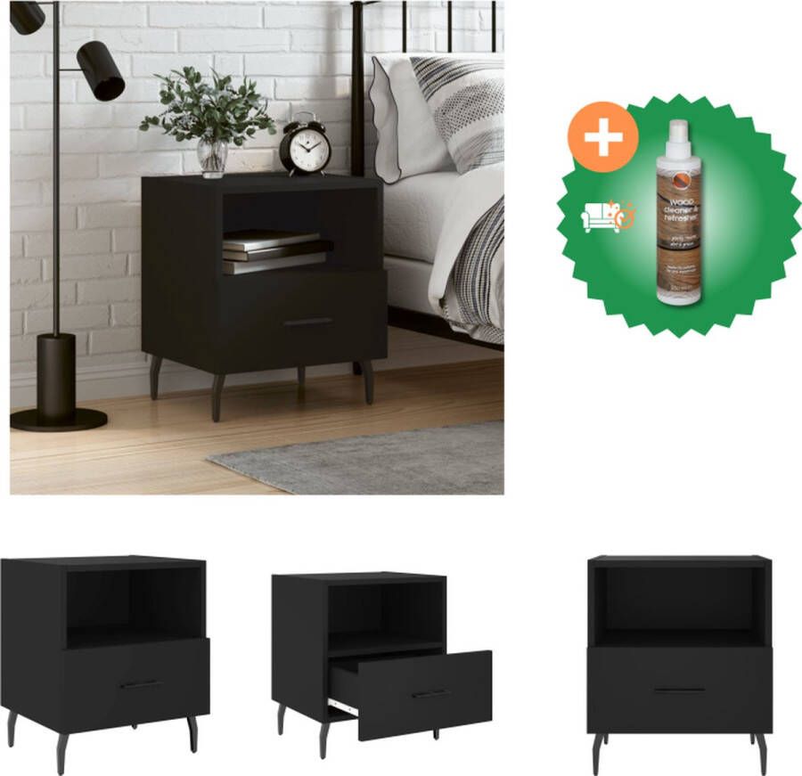 VidaXL Nachtkastje Modern Zwart 40 x 35 x 47.5 cm Duurzaam bewerkt hout Metalen voeten Kast Inclusief Houtreiniger en verfrisser
