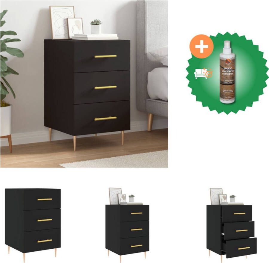 VidaXL Nachtkastje Modern Zwart 40 x 40 x 66 cm Duurzaam hout Veel opbergruimte Kast Inclusief Houtreiniger en verfrisser