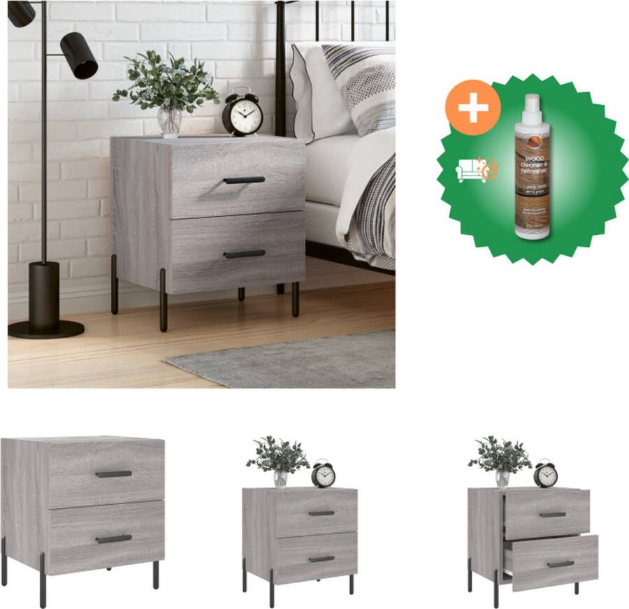 VidaXL Nachtkastje Moderne Charme Bijzetkast 40 x 35 x 47.5 cm Grijs Sonoma Eiken Hoge Kwaliteit Kast Inclusief Houtreiniger en verfrisser