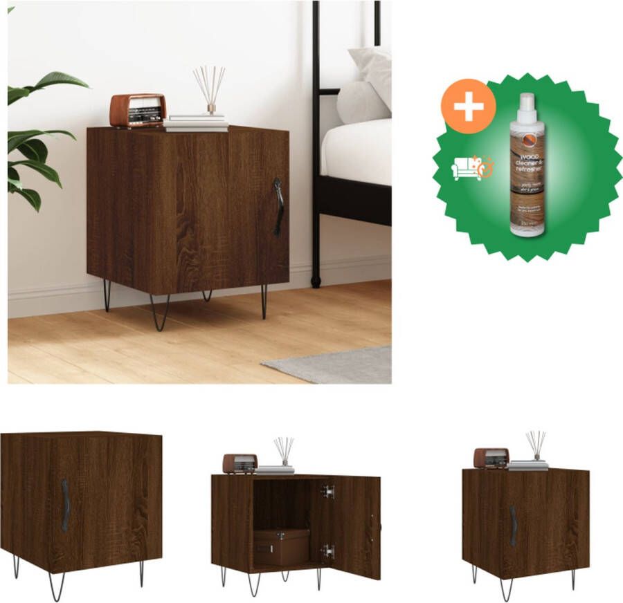 VidaXL Nachtkastje Moderne Charme Nachtkastje 40 x 40 x 50 cm Ken- Duurzaam materiaal veel opbergruimte displayfunctie metalen voeten praktische deur Kleur- Bruineiken Kast Inclusief Houtreiniger en verfrisser
