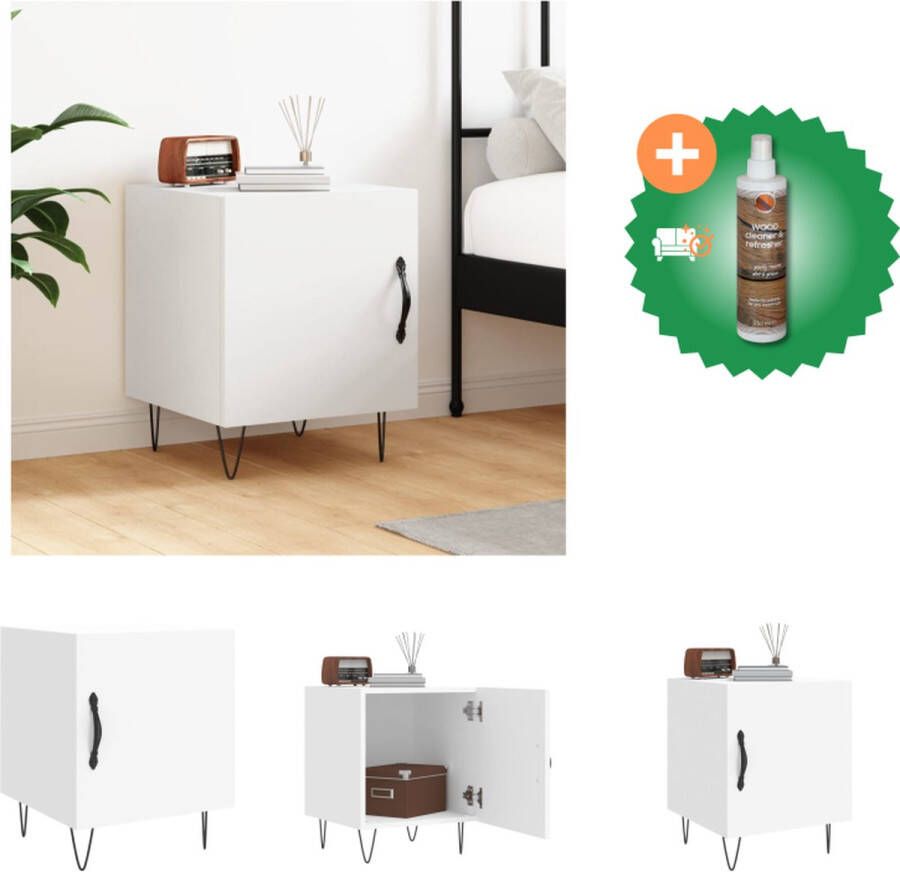 VidaXL Nachtkastje Moderne Charme Bijzetkast 40 x 40 x 50 cm Wit Kast Inclusief Houtreiniger en verfrisser
