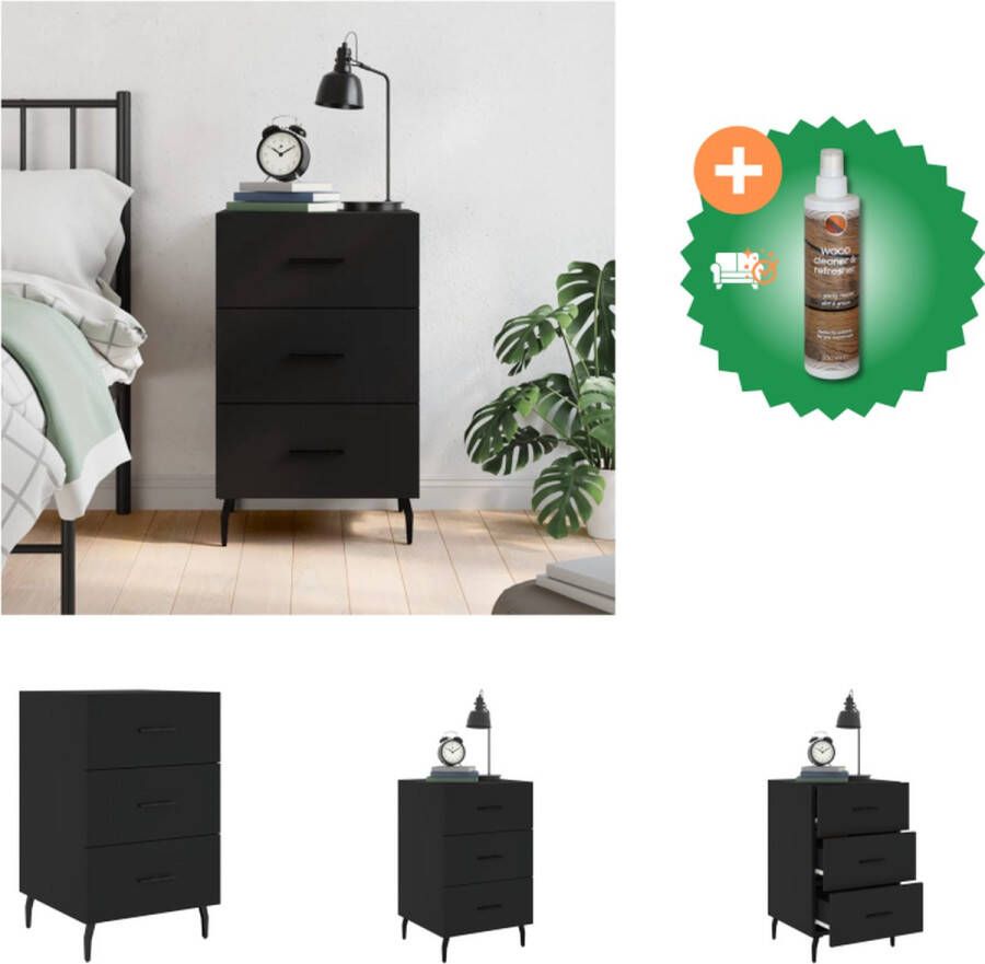 VidaXL Nachtkastje Moderne Charme Bijzetkast 40 x 40 x 66 cm Zwart Kast Inclusief Houtreiniger en verfrisser