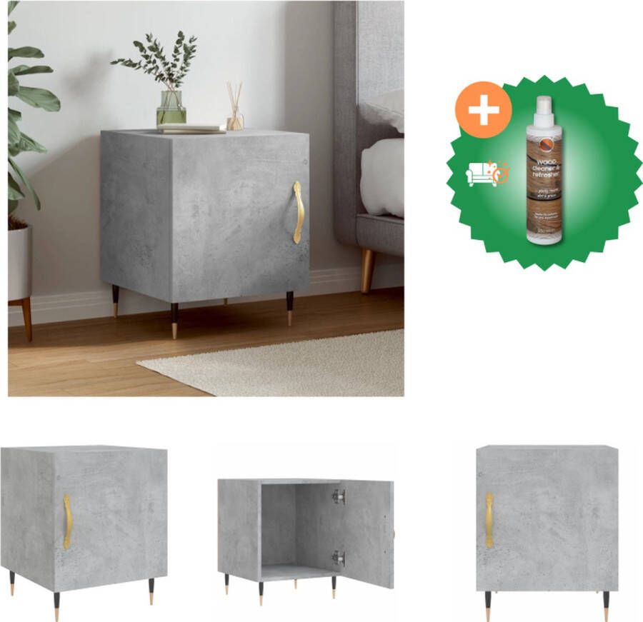 VidaXL Nachtkastje Betongrijs 40x40x50 cm Duurzaam Hout Veel Opbergruimte Displayfunctie Metalen Voeten Praktische Deur Kast Inclusief Houtreiniger en verfrisser