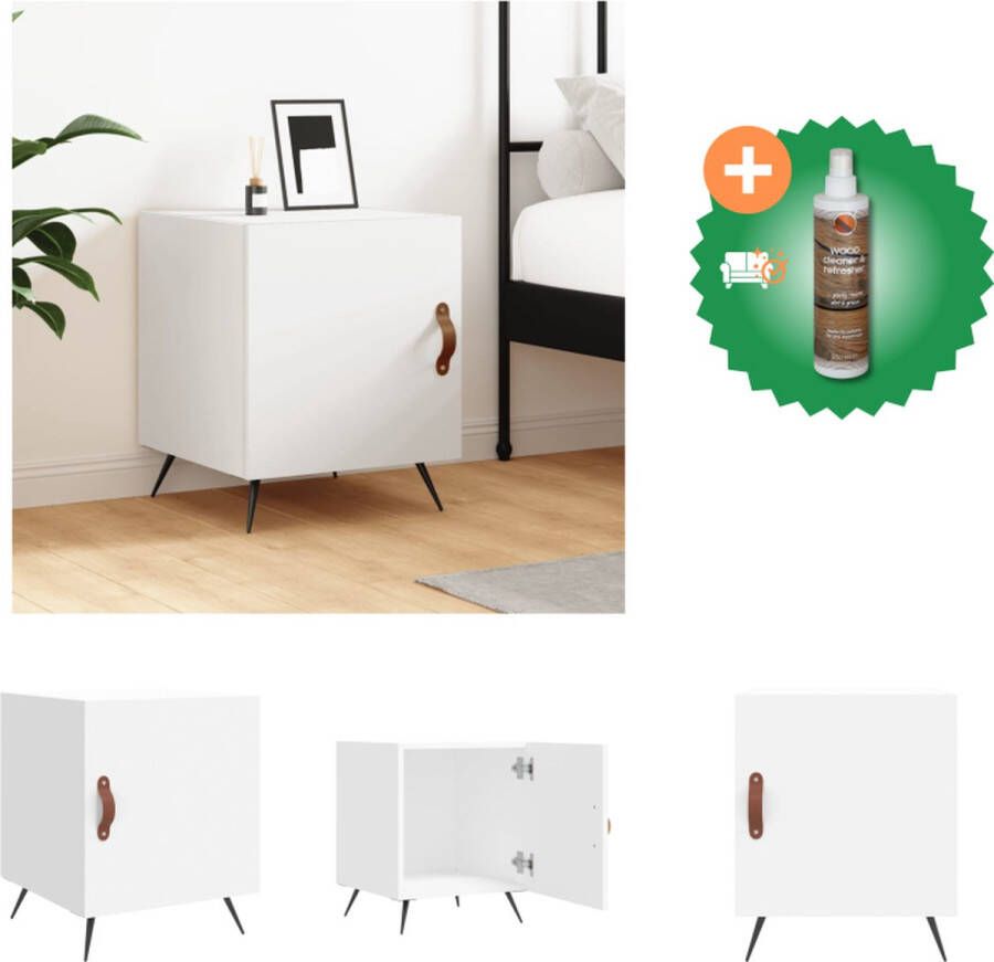 VidaXL Nachtkastje Trendy en praktisch Met 1 lade en 1 schap Bewerkt hout Wit Afmetingen- 40 x 40 x 50 cm Montage vereist Kast Inclusief Houtreiniger en verfrisser - Foto 3