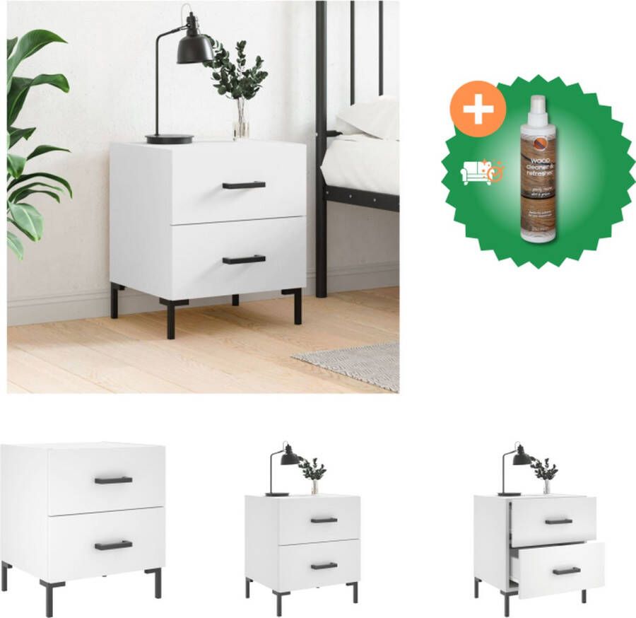 VidaXL Nachtkastje Moderne Charme Bijzetkast Afmeting- 40x35x47.5 cm Kleur- Wit Materiaal- Hout en IJzer Kast Inclusief Houtreiniger en verfrisser
