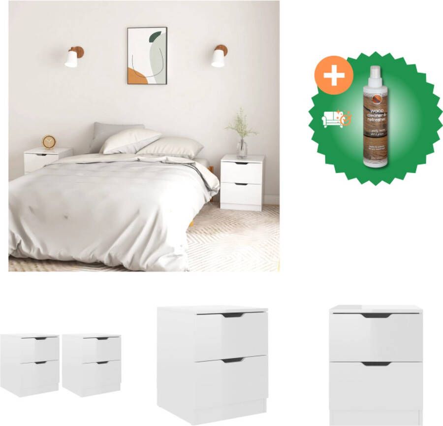 VidaXL Nachtkastje Moderne Charme Bijzettafel 40x40x50 cm Hoogglans Wit Kast Inclusief Houtreiniger en verfrisser
