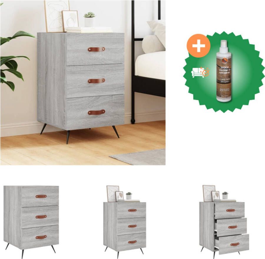 VidaXL Nachtkastje moderne charme Grijs Sonoma eiken 40x40x66 cm Met lades Kast Inclusief Houtreiniger en verfrisser