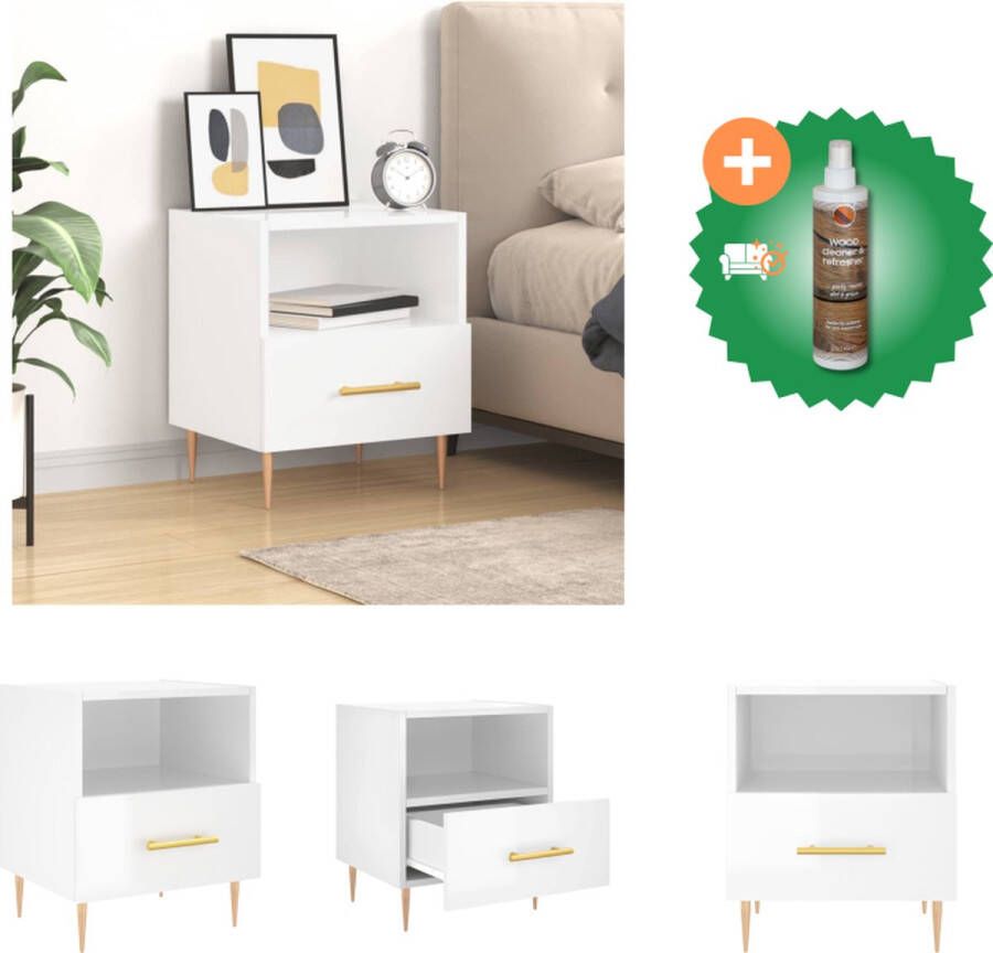 VidaXL Nachtkastje Moderne Charme Hoogglans Wit 40x35x47.5 cm Duurzaam materiaal Kast Inclusief Houtreiniger en verfrisser