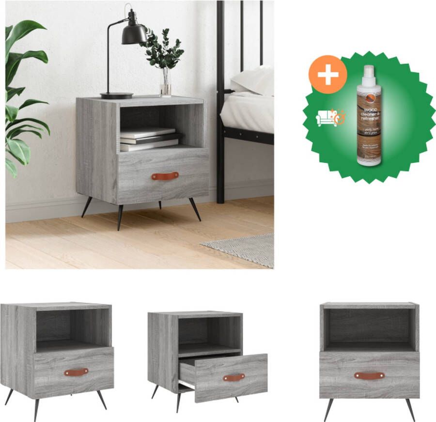VidaXL Nachtkastje Moderne charme Interieur Afmetingen- 40x35x47.5 cm Kleur- Grijs Sonoma Eiken Kenen- Duurzaam materiaal veel opbergruimte displayfunctie metalen voeten Kast Inclusief Houtreiniger en verfrisser