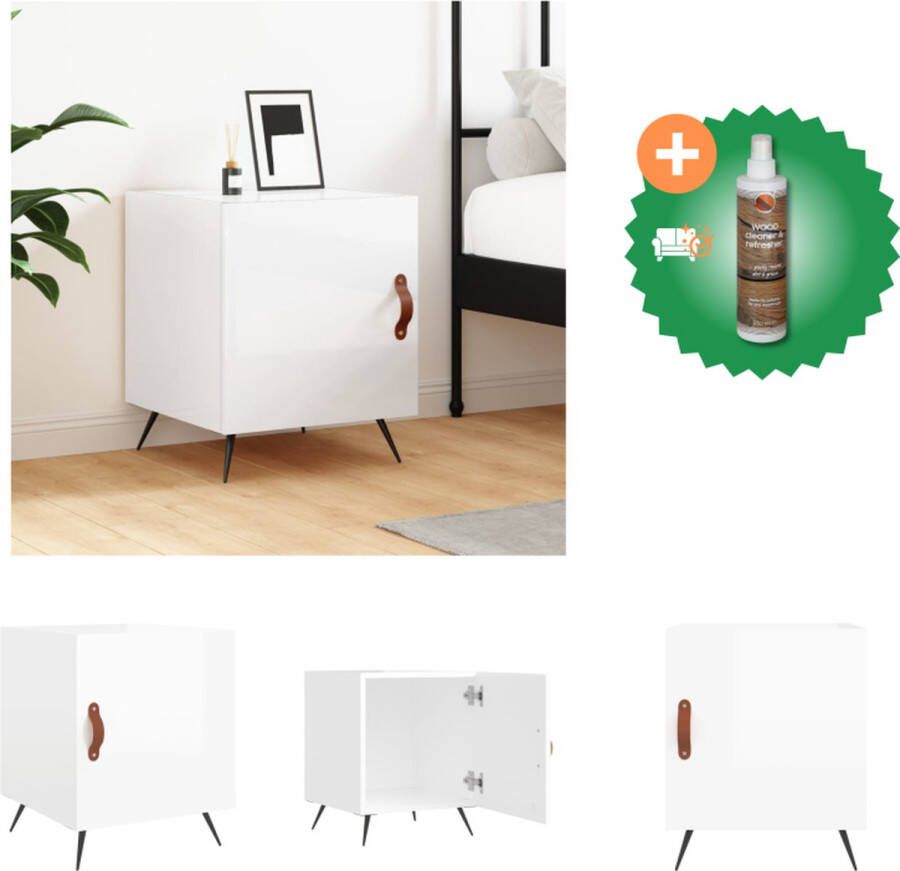 VidaXL Nachtkastje Moderne Charme Nachtkastje Afmetingen- 40 x 40 x 50 cm Kleur- Hoogglans Wit Kast Inclusief Houtreiniger en verfrisser - Foto 2