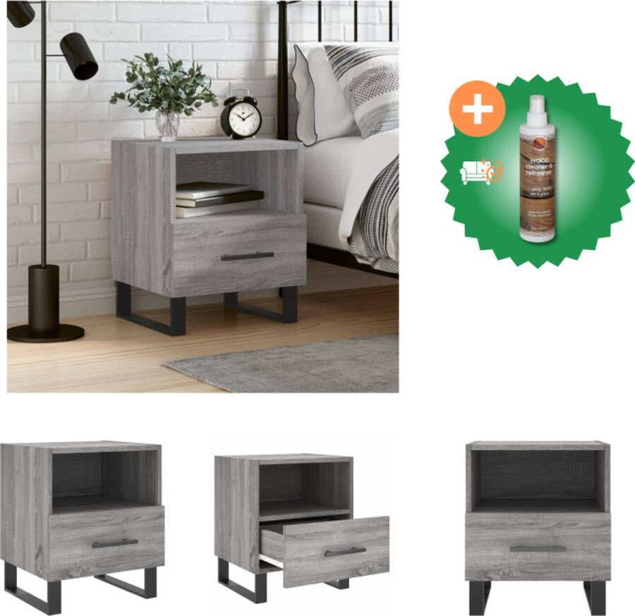 VidaXL Nachtkastje Moderne Charme Meubel 40x35x47.5 cm Grijs Sonoma Eiken Kast Inclusief Houtreiniger en verfrisser