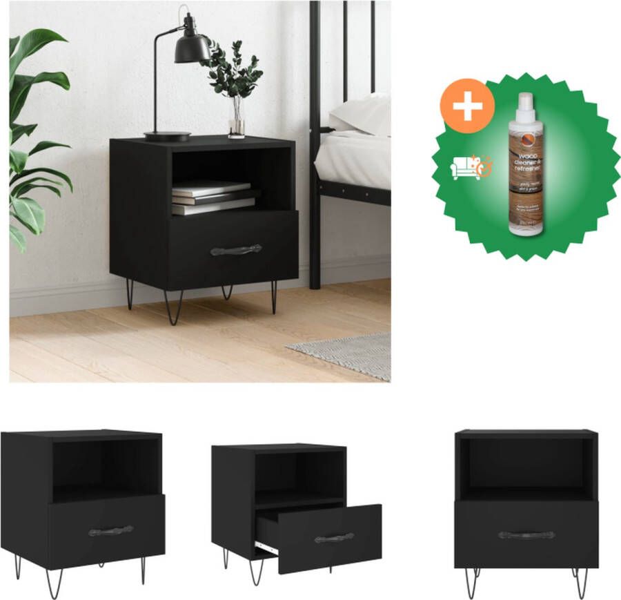VidaXL Nachtkastje Moderne Charme Meubel 40x35x47.5 cm Zwart Kast Inclusief Houtreiniger en verfrisser