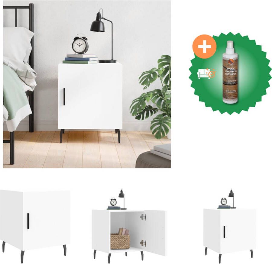 VidaXL Nachtkastje Trendy en praktisch Met 1 lade en 1 schap Bewerkt hout Wit Afmetingen- 40 x 40 x 50 cm Montage vereist Kast Inclusief Houtreiniger en verfrisser - Foto 2