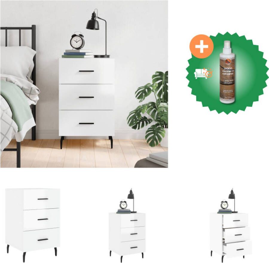 VidaXL Nachtkastje Moderne Charme Meubelen Afmeting- 40 x 40 x 66 cm Kleur- Hoogglans Wit Kast Inclusief Houtreiniger en verfrisser
