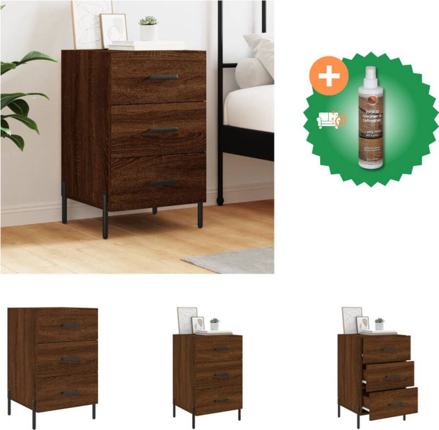 VidaXL Nachtkastje 40 x 40 x 66 cm Bruineiken hout Met lades en displayfunctie Stabiele metalen voeten Kast Inclusief Houtreiniger en verfrisser