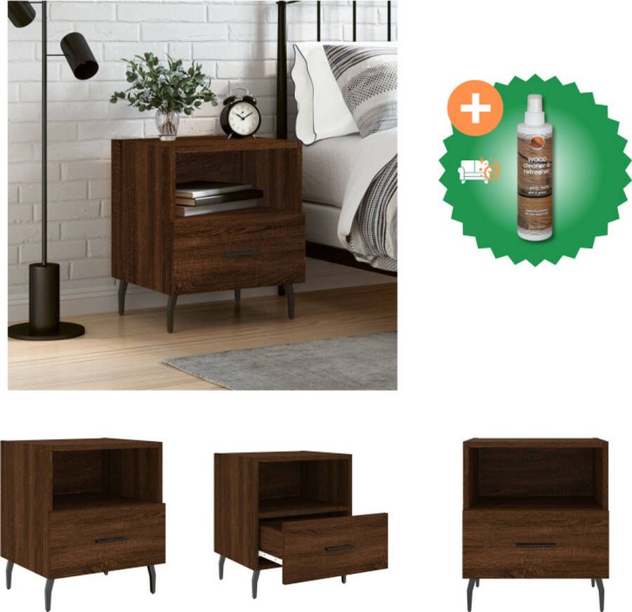 VidaXL Nachtkastje Moderne Charme Nachtkastje Afmetingen- 40x35x47.5 cm Ken- Bruineiken Kast Inclusief Houtreiniger en verfrisser