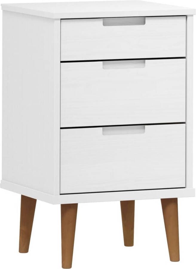 VidaXL Nachtkastje MOLDE Wit 40x35x65 cm Nachtkastje Kastje Slaapkamerinrichting Scandinavisch Design Grenenhout Witte Meubel