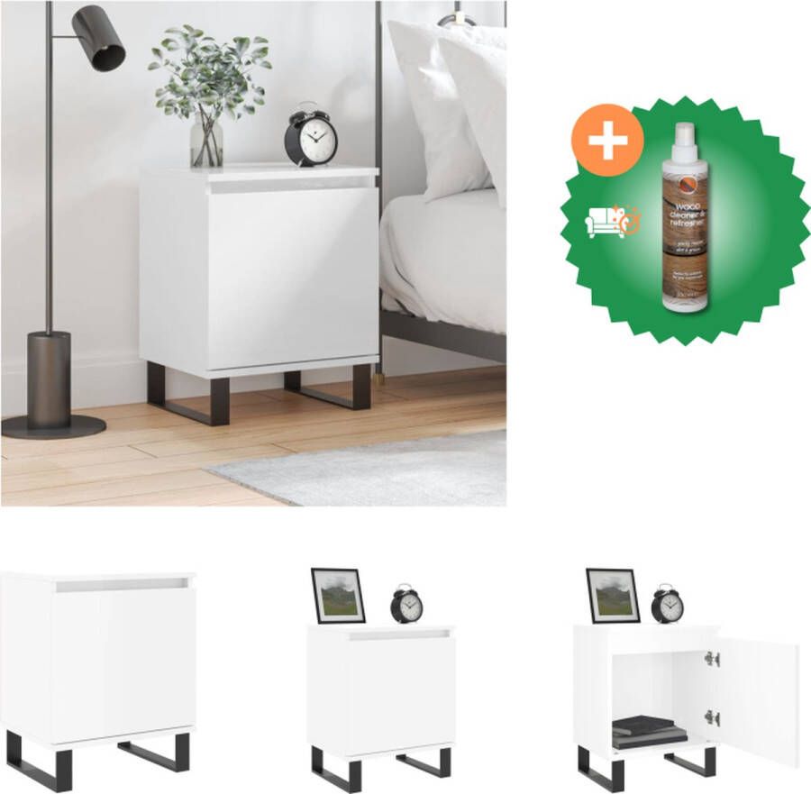 VidaXL Nachtkastje 40x30x50 cm bewerkt hout hoogglans wit Kast Inclusief Houtreiniger en verfrisser