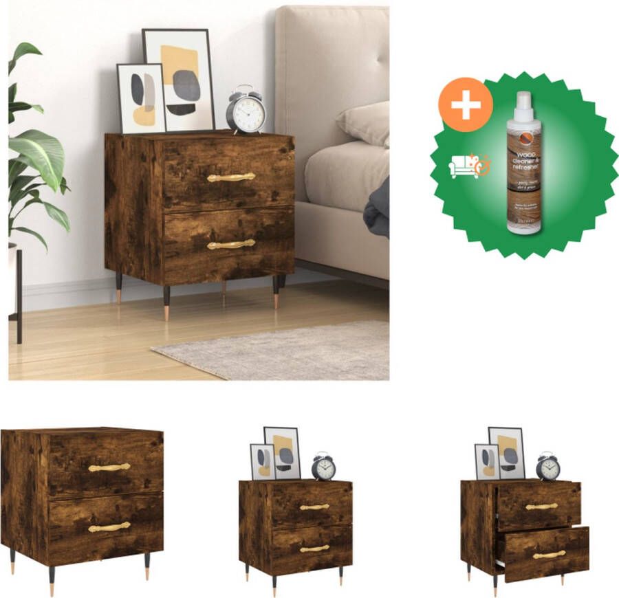 VidaXL Nachtkastje Moderne charme Nachtkastje Afmetingen- 40 x 35 x 47.5 cm Kleur- Gerookt eiken Ken- Veel opbergruimte Kast Inclusief Houtreiniger en verfrisser