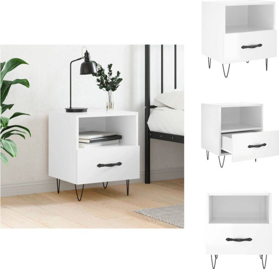 VidaXL Nachtkastje Nachtkastjes Bijzettafel Wandkastje Nachtkastje 40x35x47 5 cm bewerkt hout hoogglans wit - Foto 3