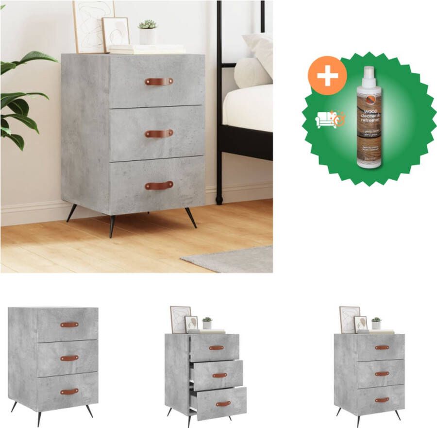 VidaXL Nachtkastje Betongrijs Afmetingen- 40 x 40 x 66 cm Ken- Duurzaam materiaal veel opbergruimte displayfunctie metalen voeten Montage vereist Kast Inclusief Houtreiniger en verfrisser - Foto 2