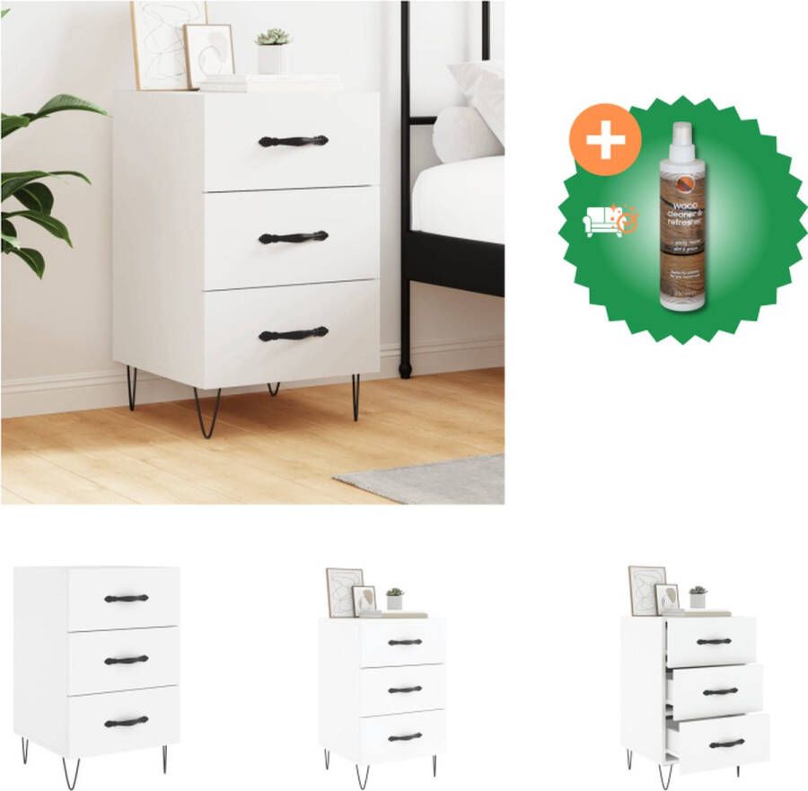 VidaXL Nachtkastje naam Nachtkastje Afmetingen- 40 x 40 x 66 cm Kleur- Wit Kast Inclusief Houtreiniger en verfrisser