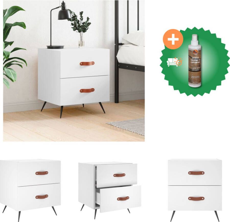 VidaXL Nachtkastje Wit naam Meubel 40x35x47.5 cm Duurzaam hout Veel opbergruimte Kast Inclusief Houtreiniger en verfrisser