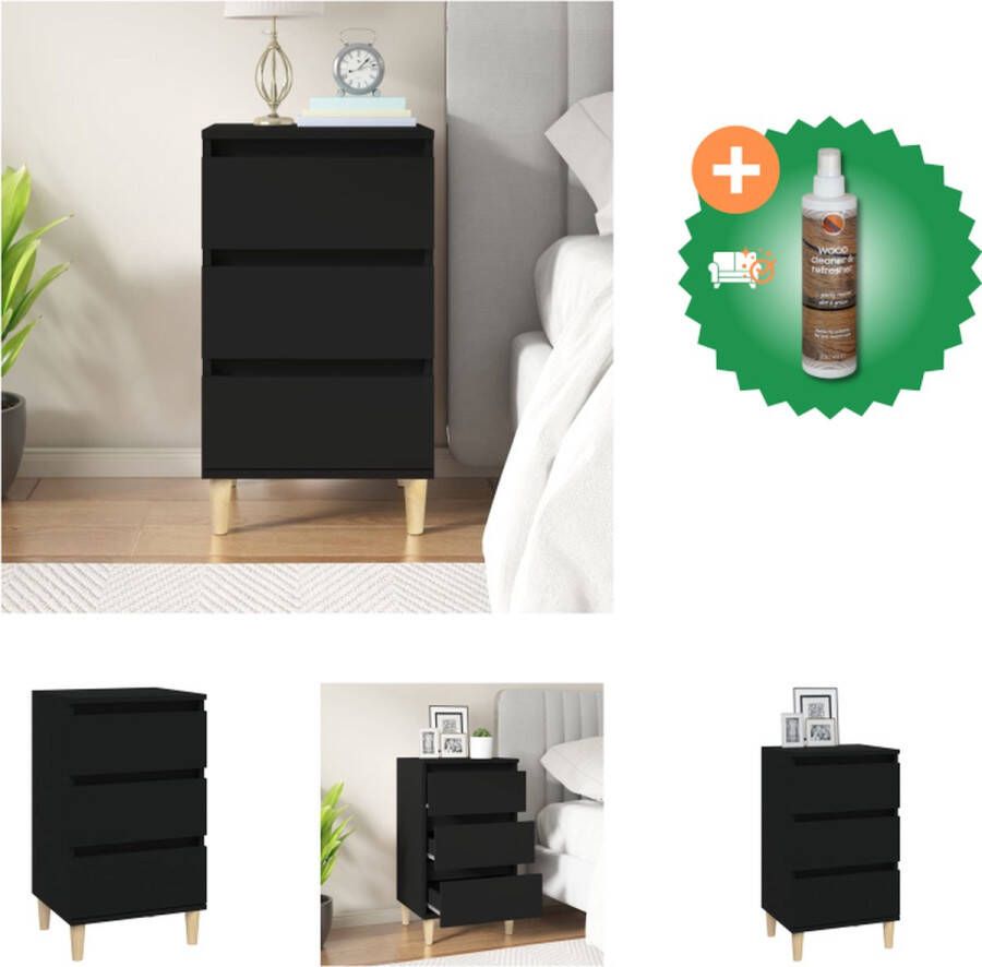 VidaXL Nachtkastje Trendy Meubel Afmetingen- 40 x 35 x 70 cm Kleur- zwart KEN- Duurzaam materiaal voldoende opbergruimte houten poten Kast Inclusief Houtreiniger en verfrisser