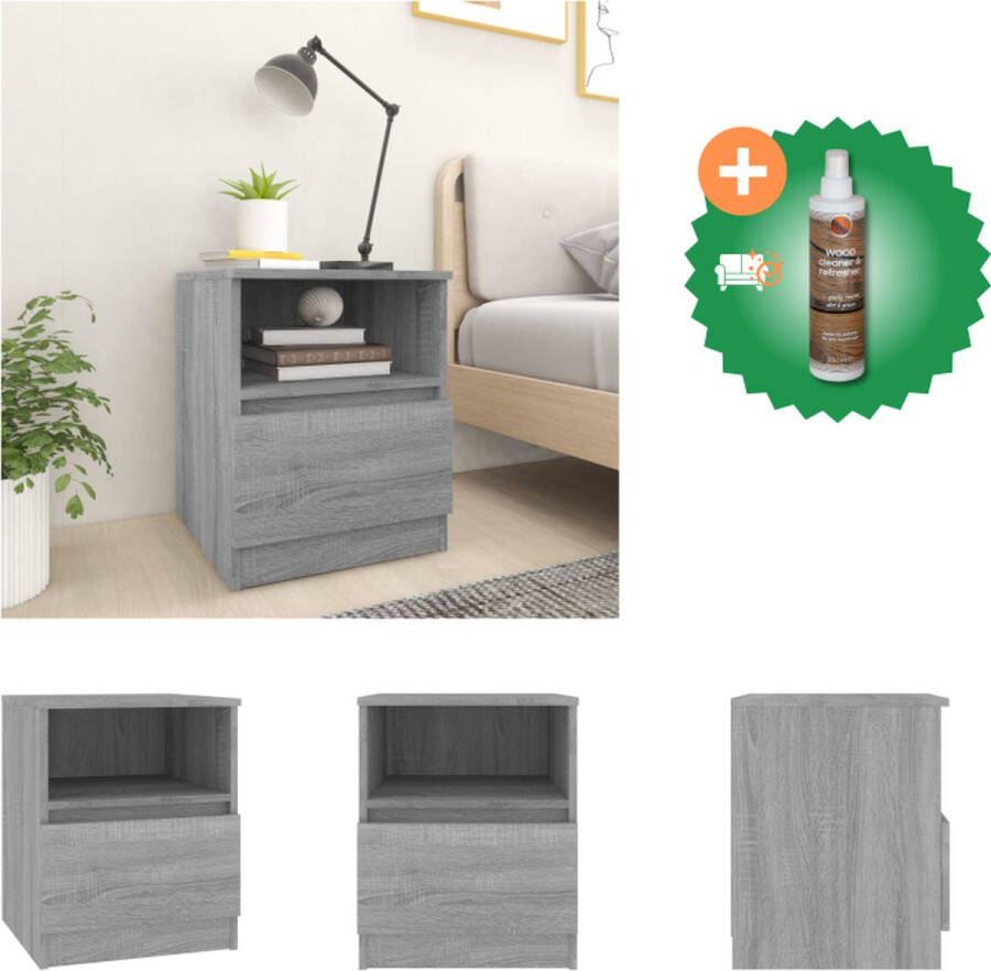 VidaXL Nachtkastje Nachtkastjes Afmetingen- 40 x 40 x 50 cm Kleur- Grijs Sonoma Eiken Materiaal- Bewerkt Hout Met 1 Vak en 1 Lade Kast Inclusief Houtreiniger en verfrisser