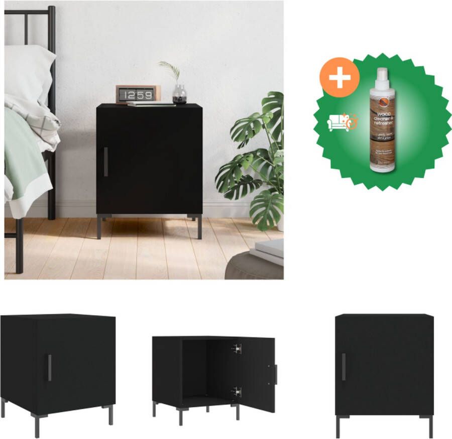 VidaXL Nachtkastje Zwart 40 x 40 x 50 cm Opbergvak Metalen voetjes Bewerkt hout en ijzer Kast Inclusief Houtreiniger en verfrisser