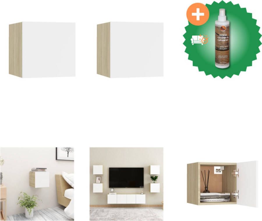 VidaXL Nachtkastje NaN Slaapkamermeubel 30.5 x 30 x 30 cm wit en sonoma eiken Kast Inclusief Houtreiniger en verfrisser