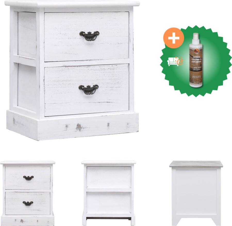 VidaXL Nachtkastje Paulowniahout 38 x 28 x 45 cm Wit Kast Inclusief Houtreiniger en verfrisser