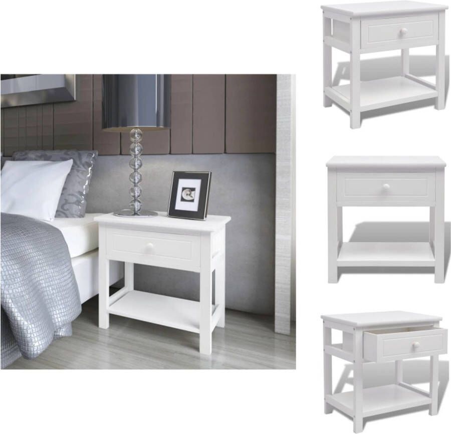 VidaXL Nachtkastje Paulowniahout 40 x 29 x 42 cm Wit Met lade en plank Eenvoudige montage Kast