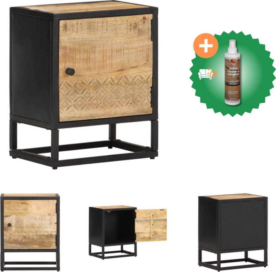 VidaXL Nachtkastje Retro Style Mangohout 40 x 30 x 50 cm Met deur Kast Inclusief Houtreiniger en verfrisser