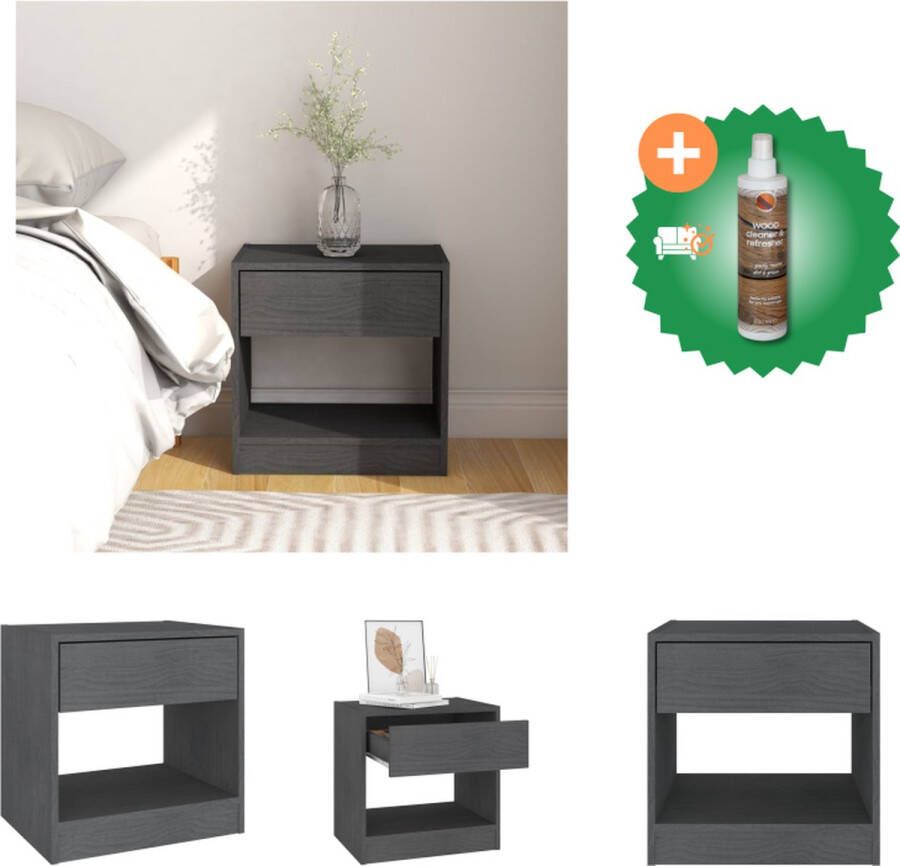 VidaXL Nachtkastje Rustic Grey Massief Grenenhout 40x31x40 cm Opbergruimte Kast Inclusief Houtreiniger en verfrisser