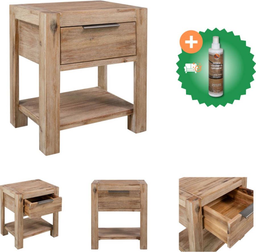 VidaXL Nachtkastje Rustieke Charme 40 x 30 x 48 cm Massief acaciahout MDF Acaciafineer Kast Inclusief Houtreiniger en verfrisser