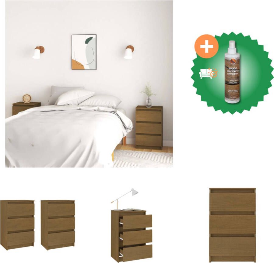VidaXL Nachtkastje Rustieke Charme Massief Grenenhout 40x29.5x64 cm 3 Laden Kast Inclusief Houtreiniger en verfrisser
