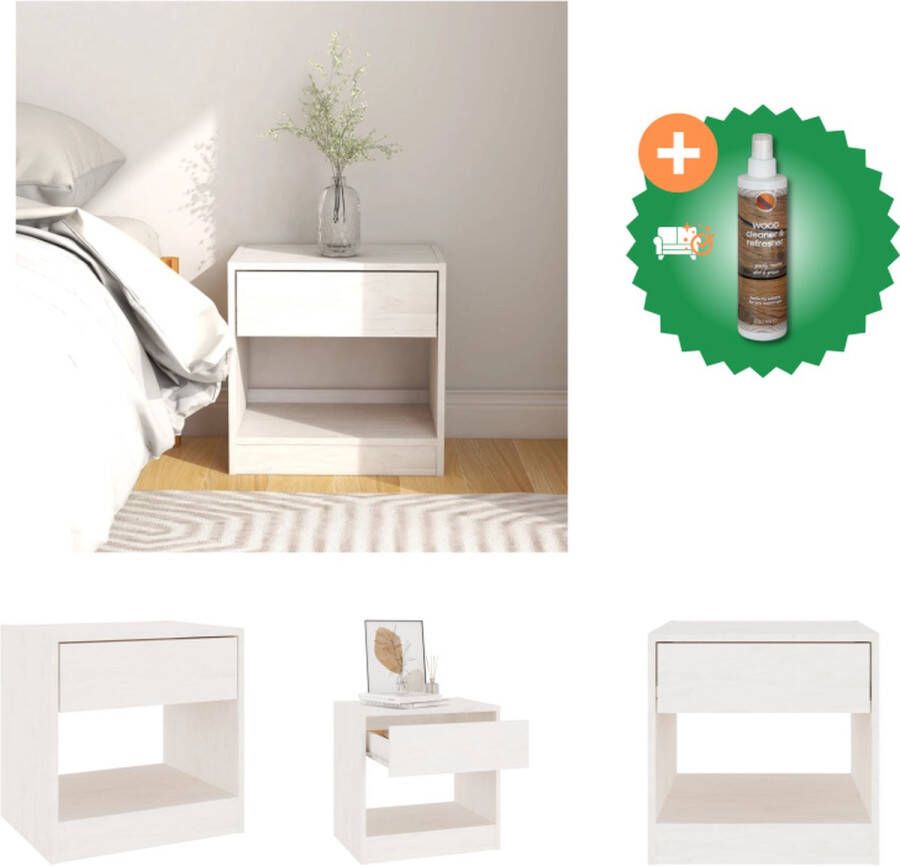 VidaXL Nachtkastje Rustieke Charme Wit Grenenhout 40x31x40 cm Kast Inclusief Houtreiniger en verfrisser