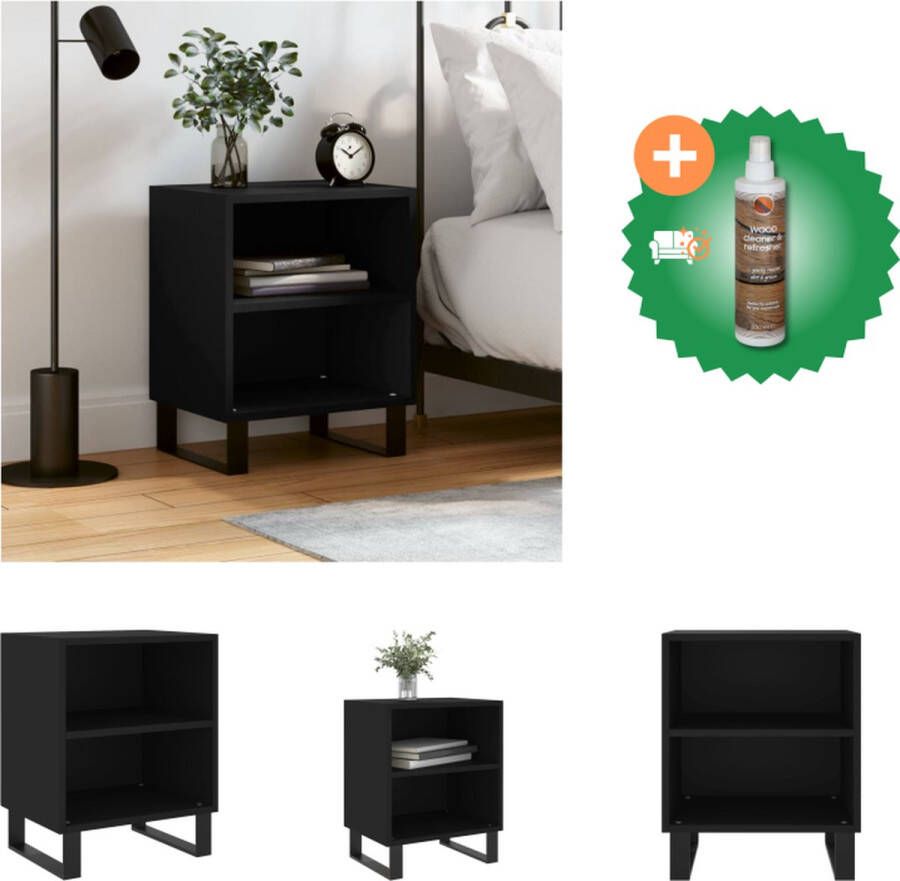 VidaXL Nachtkastje s Nachtkastje 40 x 30 x 50 cm Zwarte Bewerkt Hout en IJzer Kast Inclusief Houtreiniger en verfrisser - Foto 2